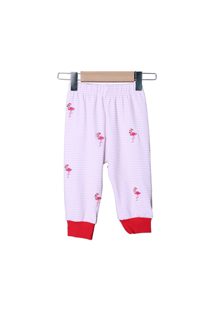 The Smocked Flamingo Apparel & Accessories Red/Pink Embroidered Santa Flamingo Lounge Set