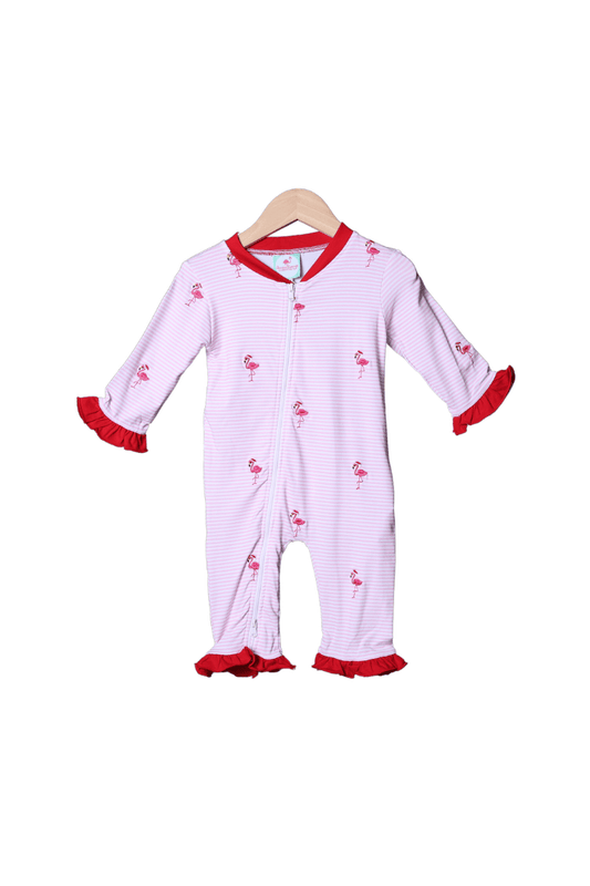 The Smocked Flamingo Apparel & Accessories Red/Pink Embroidered Santa Flamingo Zippy