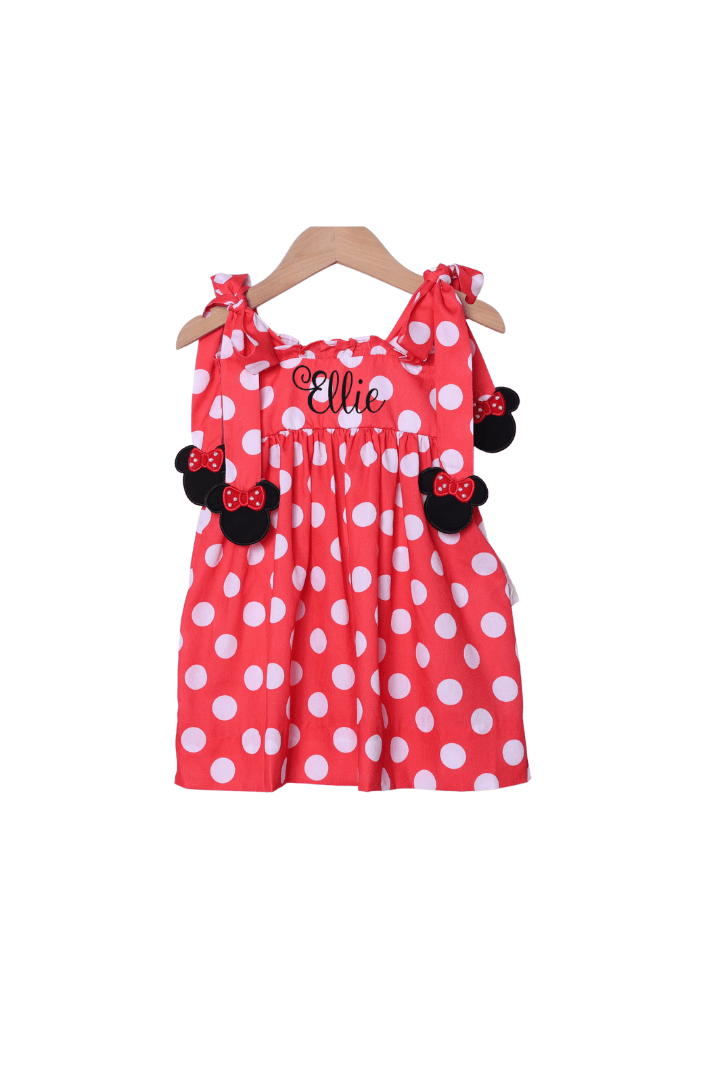 The Smocked Flamingo Apparel & Accessories Red Polka Dot Mouse Tie Dress