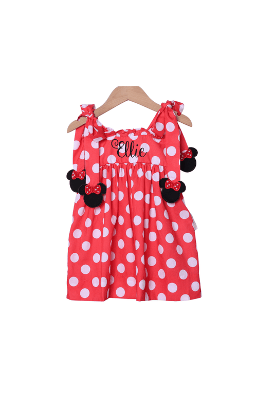 The Smocked Flamingo Apparel & Accessories Red Polka Dot Mouse Tie Dress
