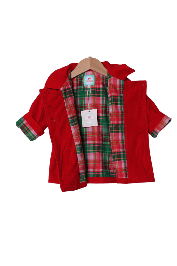 The Smocked Flamingo Apparel & Accessories Red Ruffle Corduroy/Pink Christmas Plaid Ruffle Coat