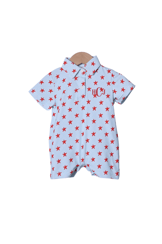 The Smocked Flamingo Apparel & Accessories Red Star Polo Romper
