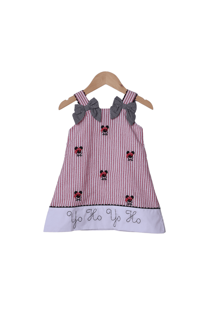 The Smocked Flamingo Apparel & Accessories Red Stripe Bow Pirate Mouse Dress