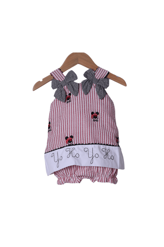 The Smocked Flamingo Apparel & Accessories Red Stripe Bow Pirate Mouse Skirted Bubble