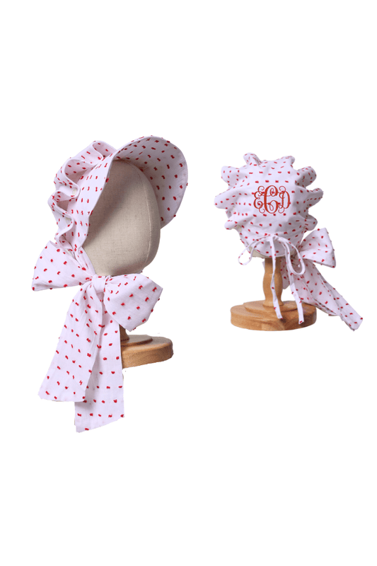 The Smocked Flamingo Apparel & Accessories Red Swiss Dot Bonnet