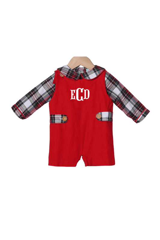The Smocked Flamingo Apparel & Accessories Red Tartan Plaid/Corduroy 2pc Jon Jon