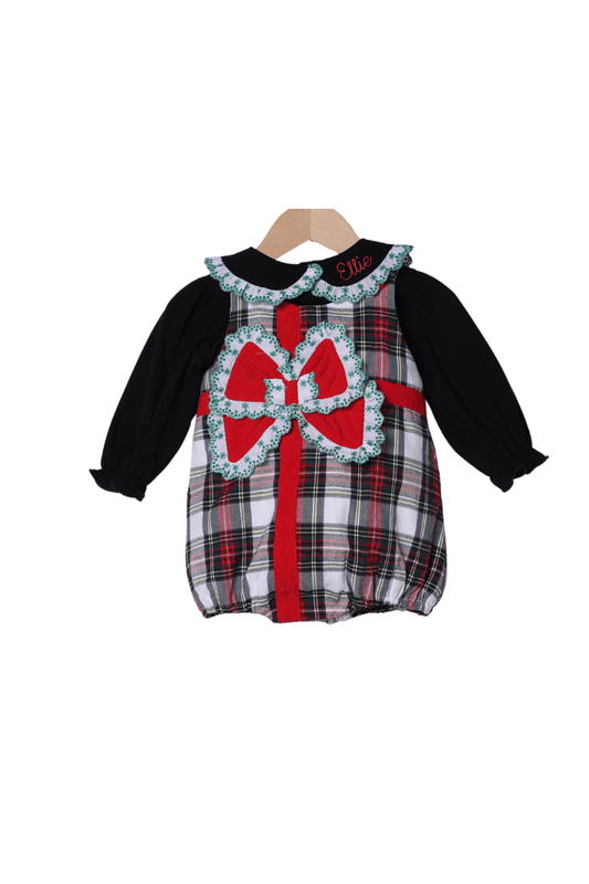 The Smocked Flamingo Apparel & Accessories Red Tartan Plaid/Corduroy Christmas Present 2pc Bubble