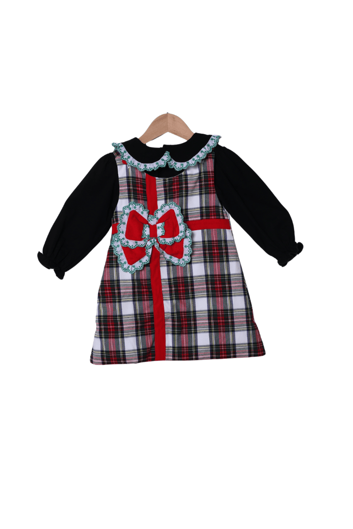 The Smocked Flamingo Apparel & Accessories Red Tartan Plaid/Corduroy Christmas Present 2pc Dress