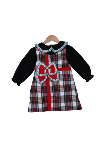 The Smocked Flamingo Apparel & Accessories Red Tartan Plaid/Corduroy Christmas Present 2pc Dress
