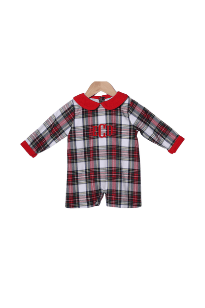 The Smocked Flamingo Apparel & Accessories Red Tartan Plaid/Corduroy Long Sleeve Shortall