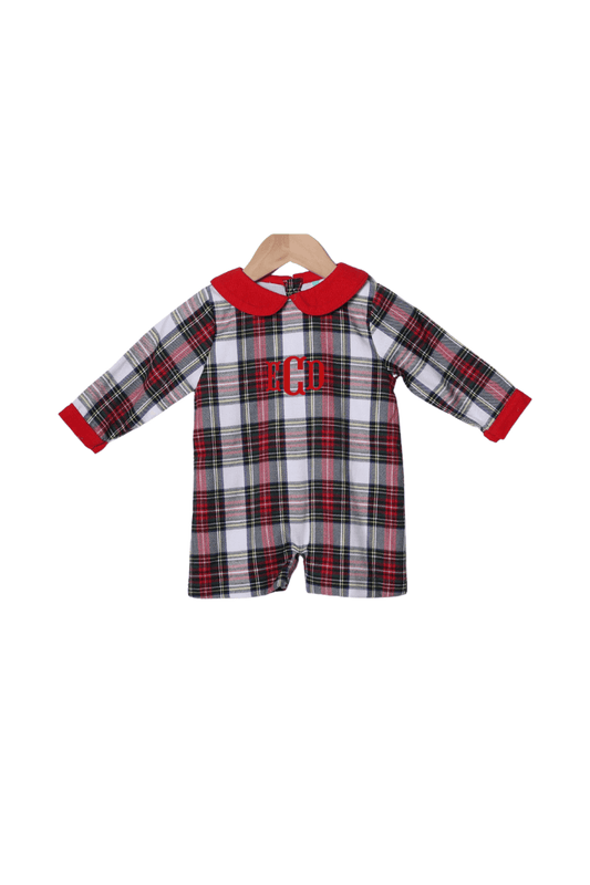 The Smocked Flamingo Apparel & Accessories Red Tartan Plaid/Corduroy Long Sleeve Shortall