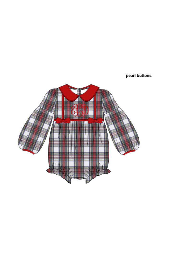 The Smocked Flamingo Apparel & Accessories Red Tartan Plaid/Corduroy Puff Sleeve Bubble