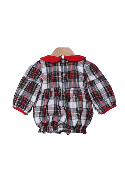 The Smocked Flamingo Apparel & Accessories Red Tartan Plaid/Corduroy Puff Sleeve Bubble
