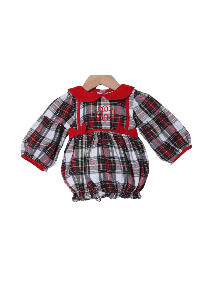 The Smocked Flamingo Apparel & Accessories Red Tartan Plaid/Corduroy Puff Sleeve Bubble