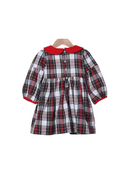 The Smocked Flamingo Apparel & Accessories Red Tartan Plaid/Corduroy Puff Sleeve Dress