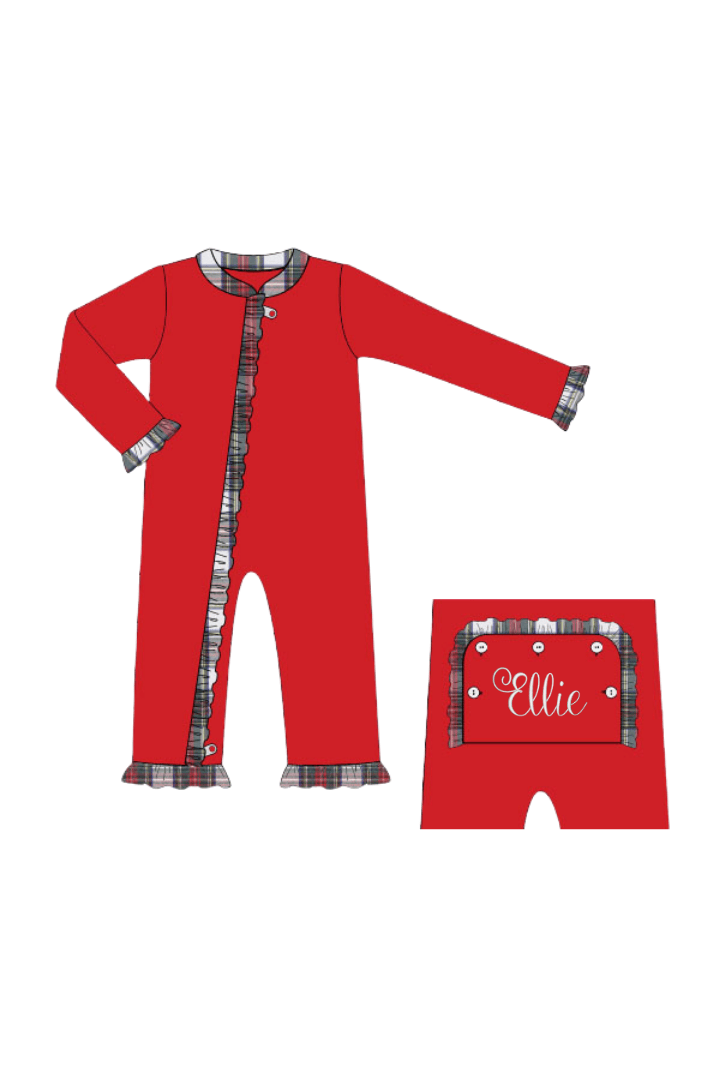 The Smocked Flamingo Apparel & Accessories Red Tartan Plaid Ruffle Zippy