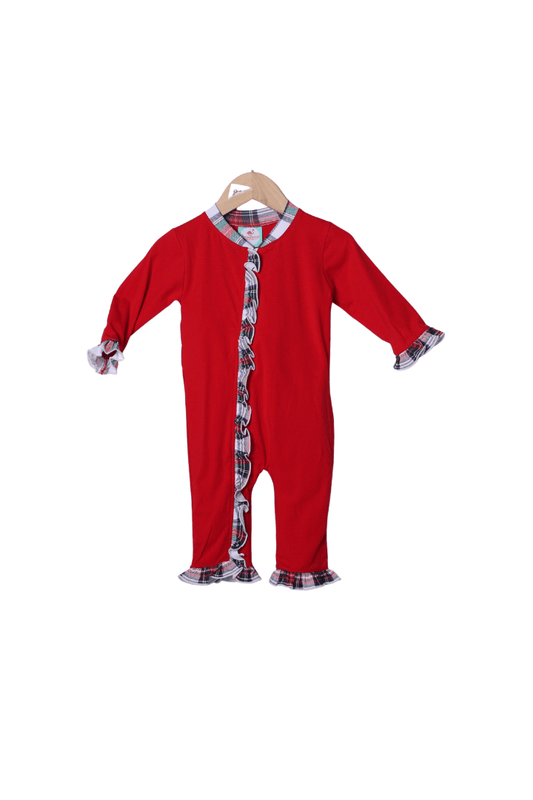 The Smocked Flamingo Apparel & Accessories Red Tartan Plaid Ruffle Zippy