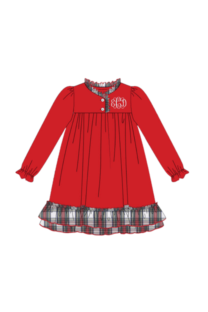 The Smocked Flamingo Apparel & Accessories Red Tartan Plaid Swing Gown