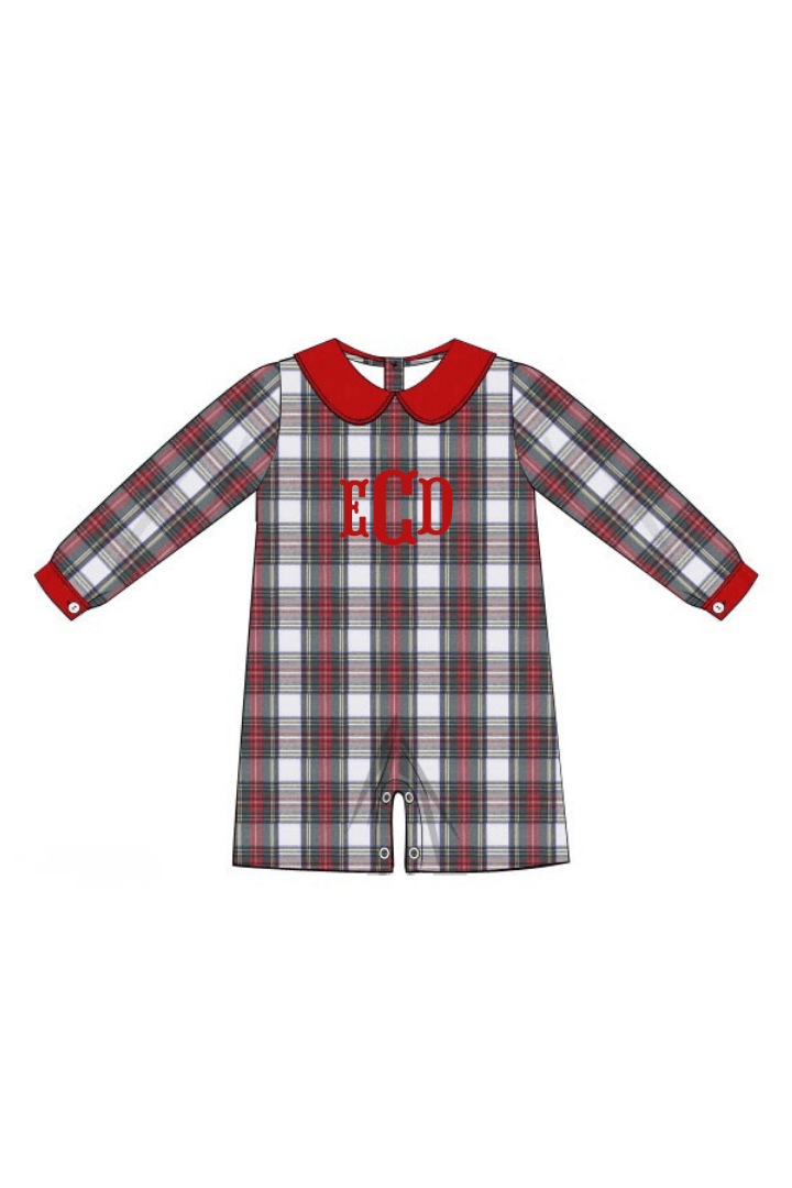 The Smocked Flamingo Apparel & Accessories Red Tartan Pliad/Corduroy Long Sleeve Shortall