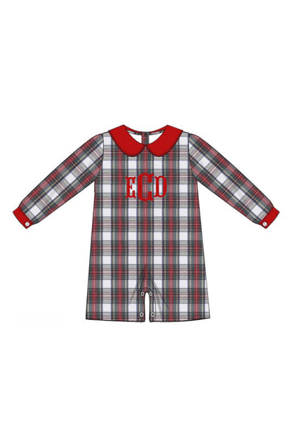 The Smocked Flamingo Apparel & Accessories Red Tartan Pliad/Corduroy Long Sleeve Shortall