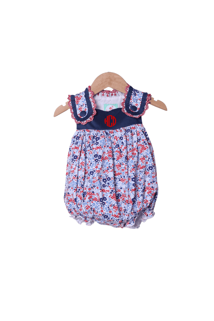 The Smocked Flamingo Apparel & Accessories Red, White and Blue Floral Lace Bubble