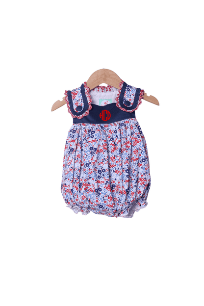 The Smocked Flamingo Apparel & Accessories Red, White and Blue Floral Lace Bubble