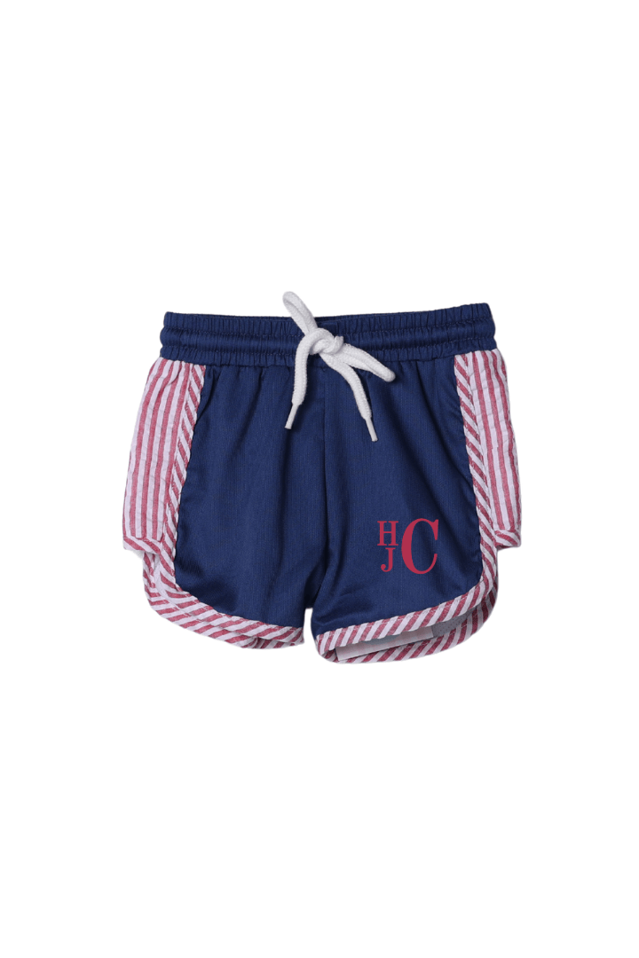 The Smocked Flamingo Apparel & Accessories Red, White and Blue Seersucker Swim Trunks