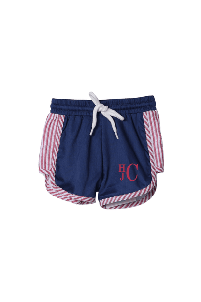 The Smocked Flamingo Apparel & Accessories Red, White and Blue Seersucker Swim Trunks