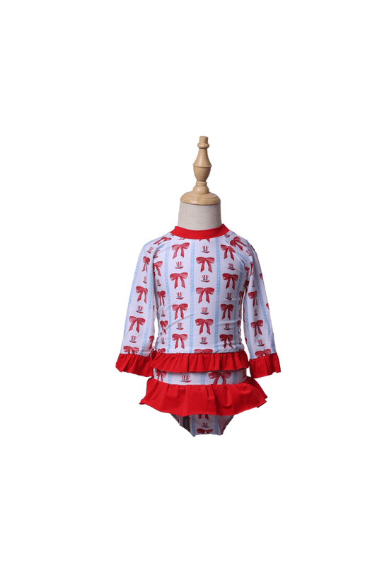 The Smocked Flamingo Apparel & Accessories Red, White and Bow Patriotic Two Piece Swim Suit