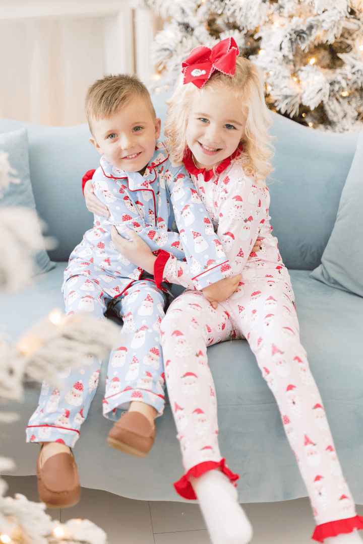 The Smocked Flamingo Apparel & Accessories Ribbon and Lace Pink Santa Ruffle Lounge Set