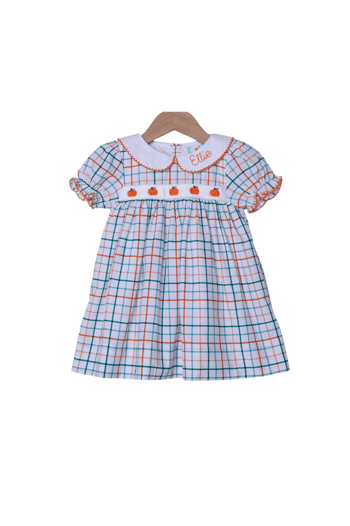 The Smocked Flamingo Apparel & Accessories Ribbon Pumpkin Plaid Peter Pan Dress