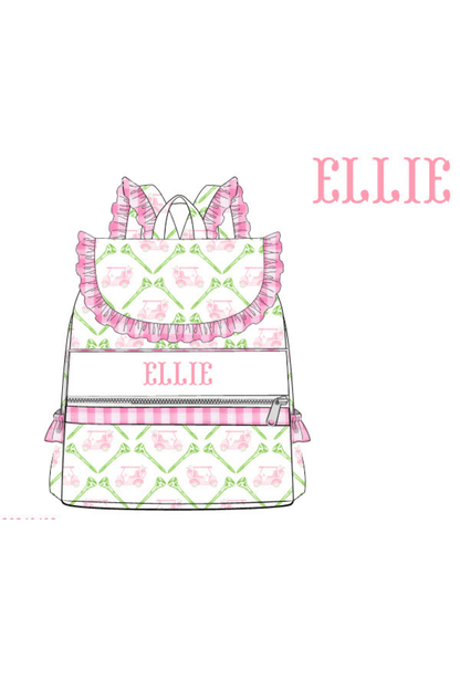 The Smocked Flamingo Apparel & Accessories Ruffle Backpack Pre-Order Custom Smock Let's Golf Pink Lunch Box Luggage