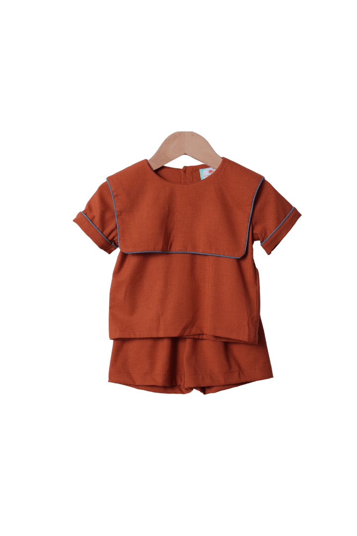 The Smocked Flamingo Apparel & Accessories Rust Linen Short Set