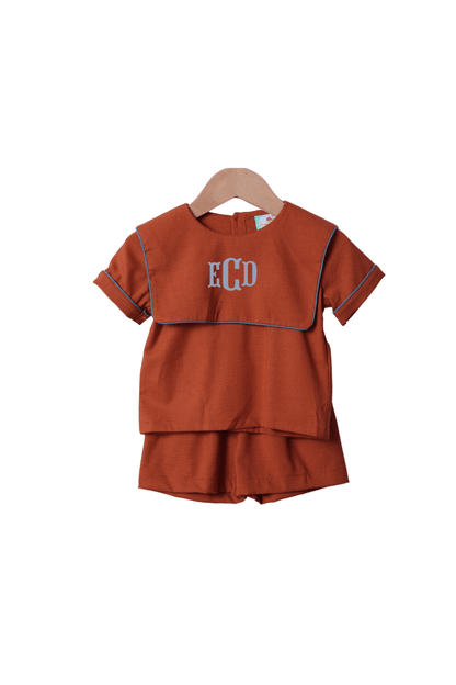 The Smocked Flamingo Apparel & Accessories Rust Linen Short Set