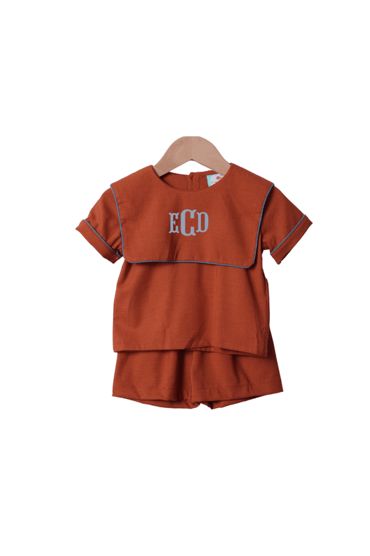 The Smocked Flamingo Apparel & Accessories Rust Linen Short Set