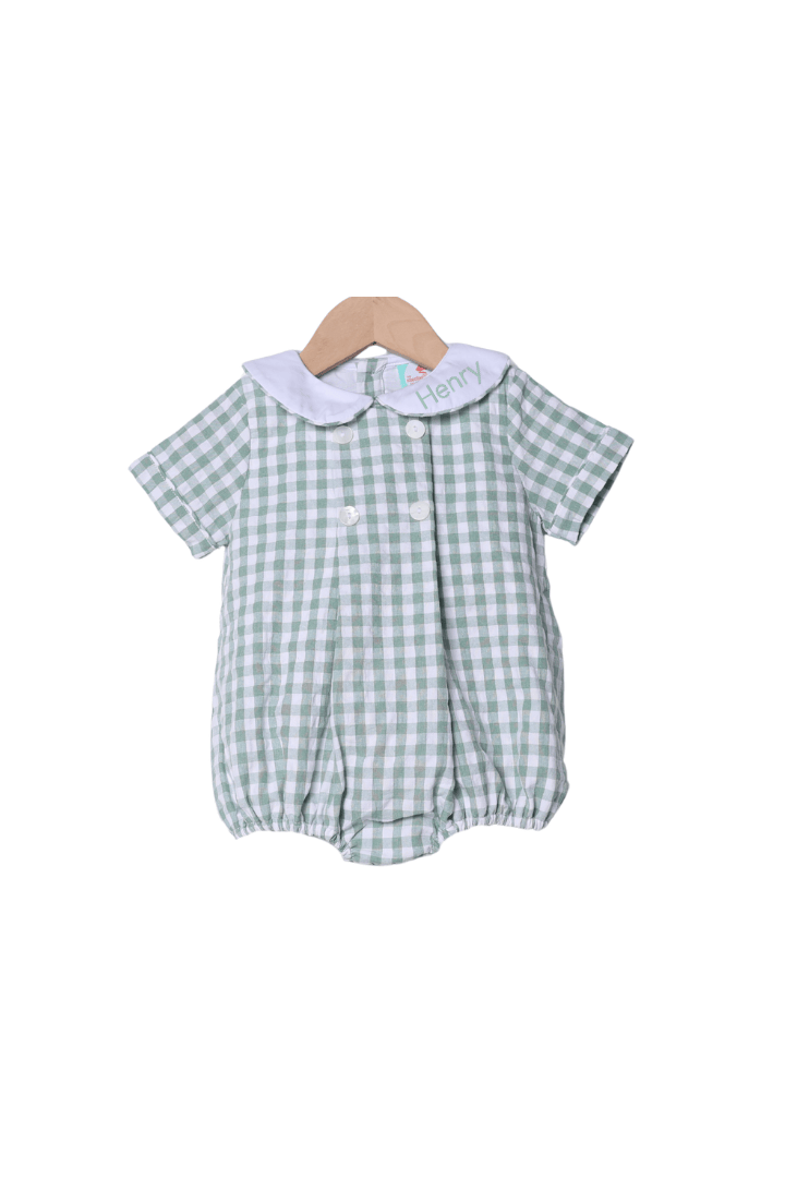 The Smocked Flamingo Apparel & Accessories Sage Green Gingham Seersucker Bubble