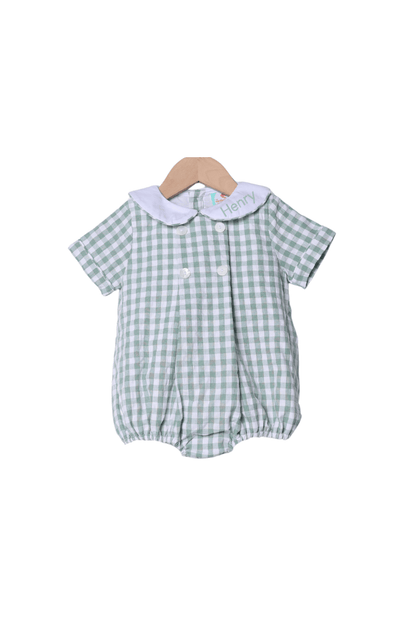 The Smocked Flamingo Apparel & Accessories Sage Green Gingham Seersucker Bubble