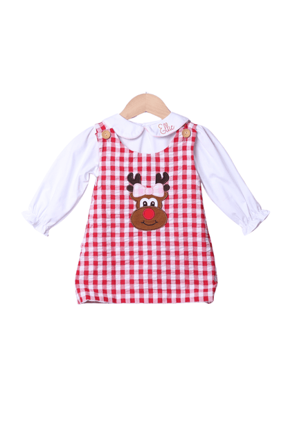 The Smocked Flamingo Apparel & Accessories Santa/Reindeer Reversible Applique Gingham Dress