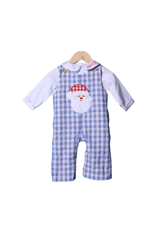 The Smocked Flamingo Apparel & Accessories Santa/Reindeer Reversible Applique Gingham Longall