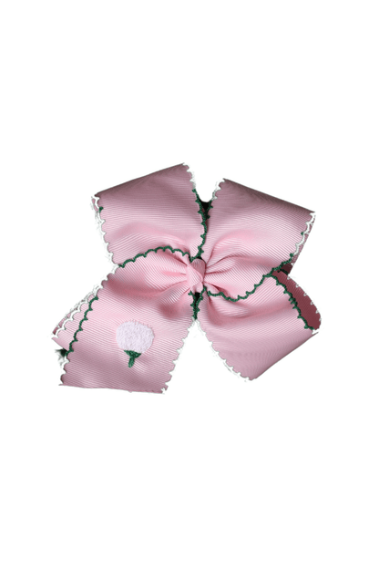 The Smocked Flamingo Apparel & Accessories Scalloped Edge Grosgrain Bow with Embroidered Golf Ball Pink