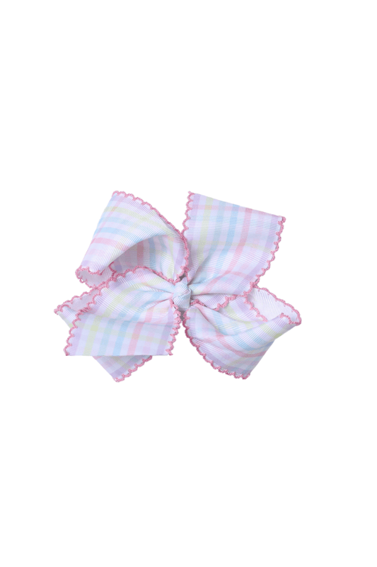 The Smocked Flamingo Apparel & Accessories Scalloped Edge Grosgrain Pastel Plaid Bow