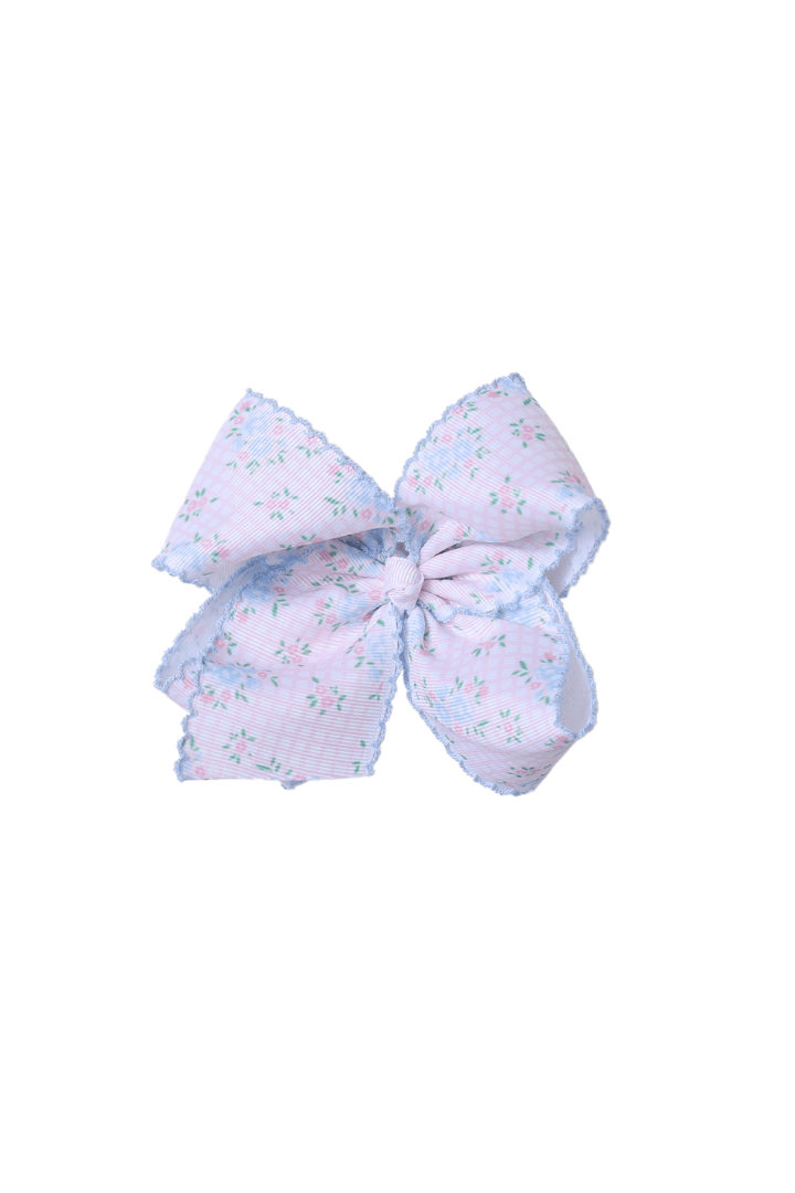 The Smocked Flamingo Apparel & Accessories Scalloped Edge Pink and Blue Floral Bow