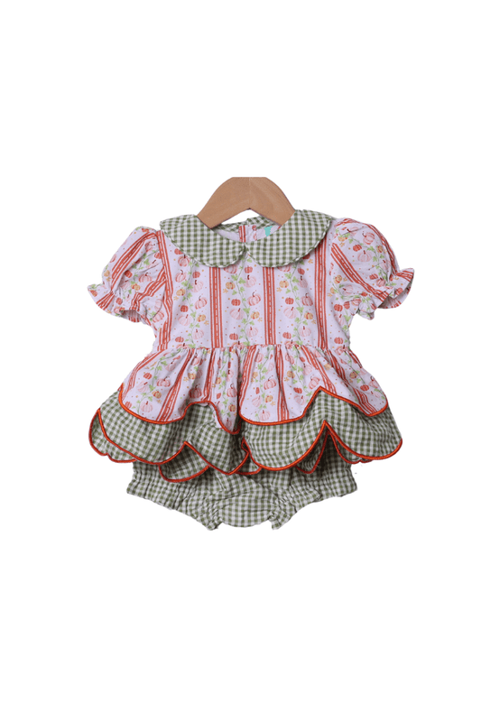 The Smocked Flamingo Apparel & Accessories Scalloped Floral Pumpkin Bloomer Set
