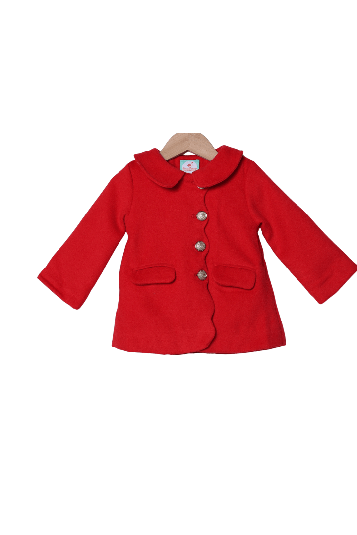 The Smocked Flamingo Apparel & Accessories Scalloped Red Wool Dress Coat