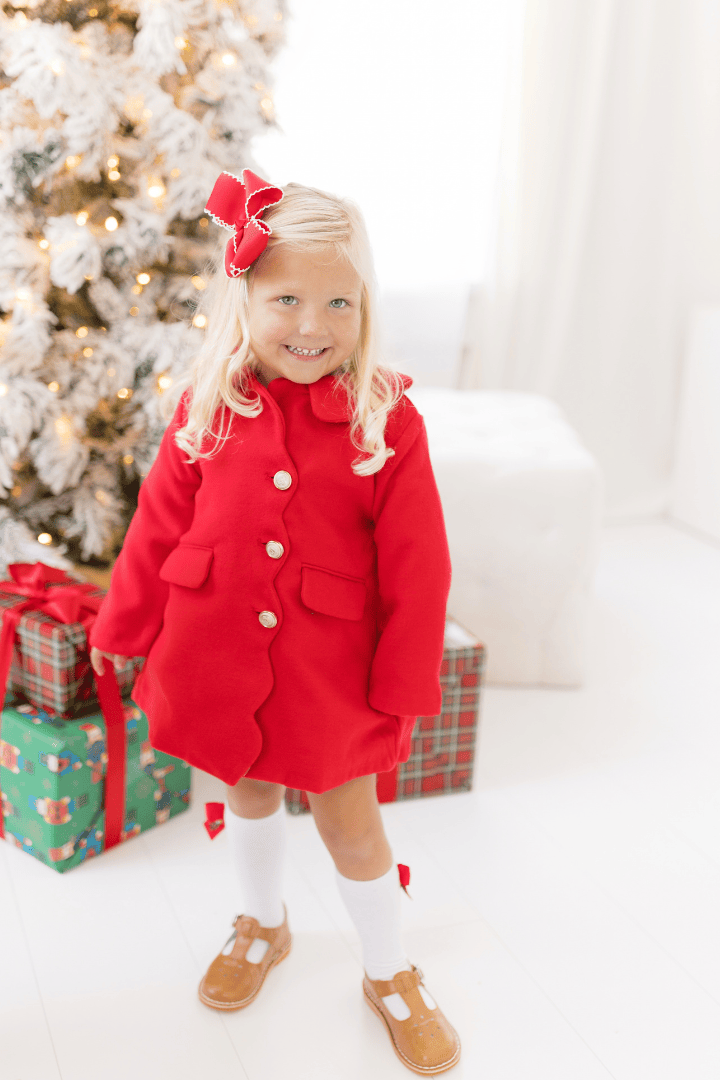 The Smocked Flamingo Apparel & Accessories Scalloped Red Wool Dress Coat