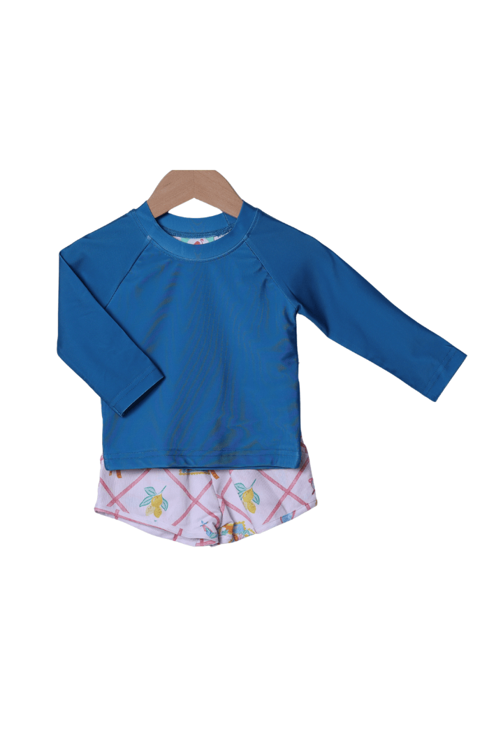 The Smocked Flamingo Apparel & Accessories Seaside Charm Rashguard and Swim Trunks 2Pc Set