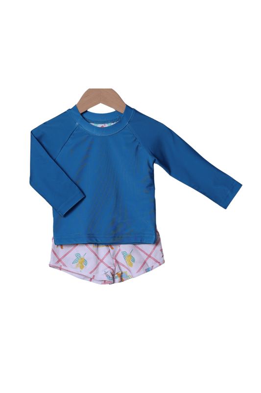 The Smocked Flamingo Apparel & Accessories Seaside Charm Rashguard and Swim Trunks 2Pc Set