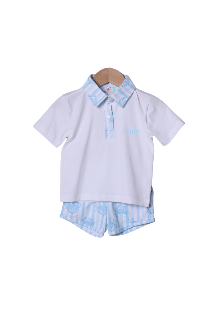 The Smocked Flamingo Apparel & Accessories Seaside Crab Blue Short Set