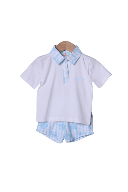 The Smocked Flamingo Apparel & Accessories Seaside Crab Blue Short Set