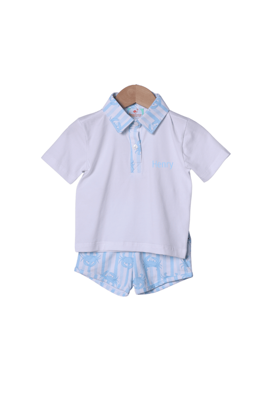 The Smocked Flamingo Apparel & Accessories Seaside Crab Blue Short Set